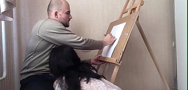  Model Deep Sucking Dick Painter while He Draws Her